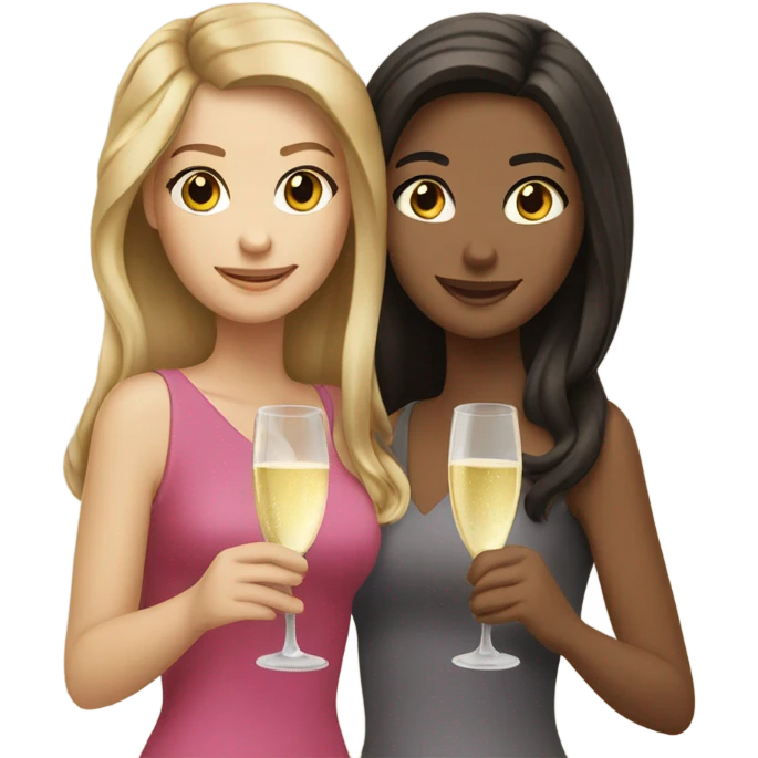 two caucasian brunette girls champagne emoji