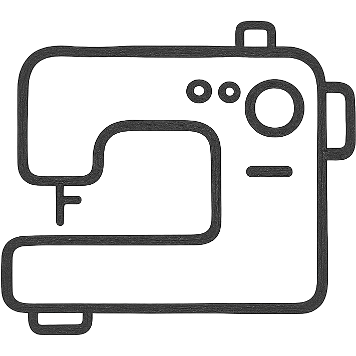 Google Material Design icon for 'Sewing Machines' illustrating a minimalist sewing machine outline emoji