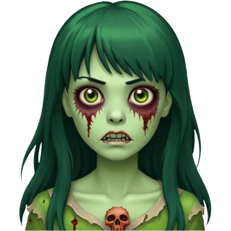 mulher verde zumbi cabelos longos pretos e franja emoji