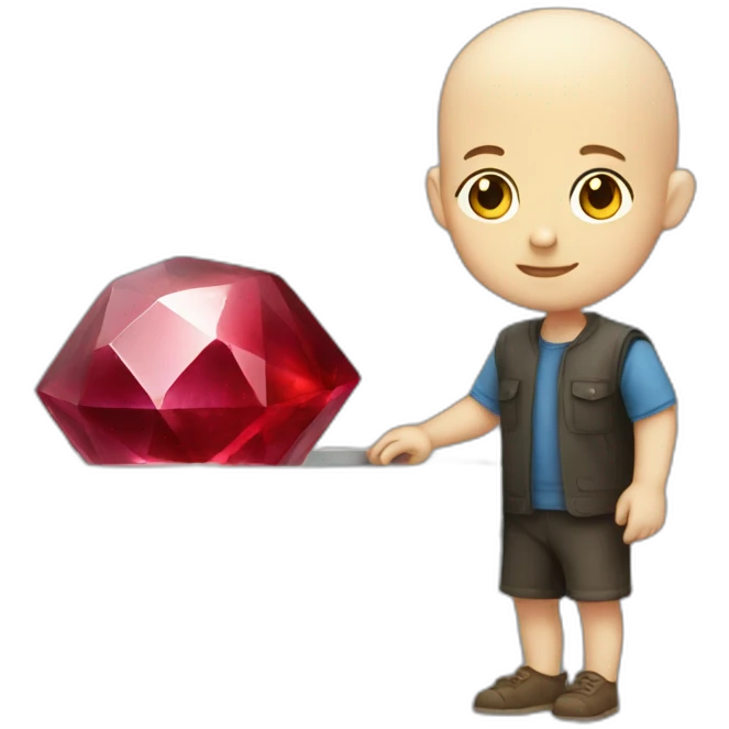 white bald boy holding ruby gem on rails emoji