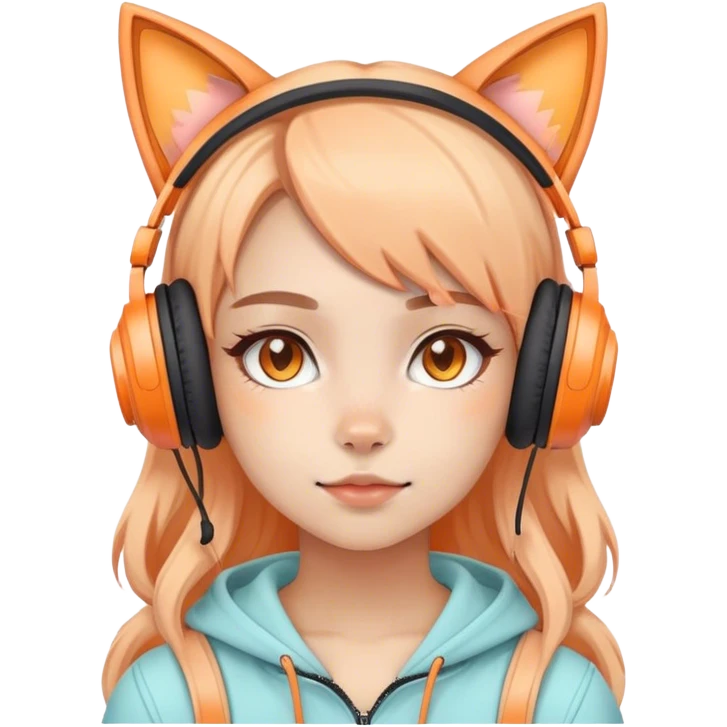 Girl with pastel orange gaming headset that has cat ears  emoji