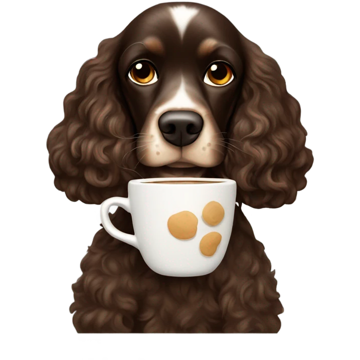 Black cocker spaniel drinking capucino emoji