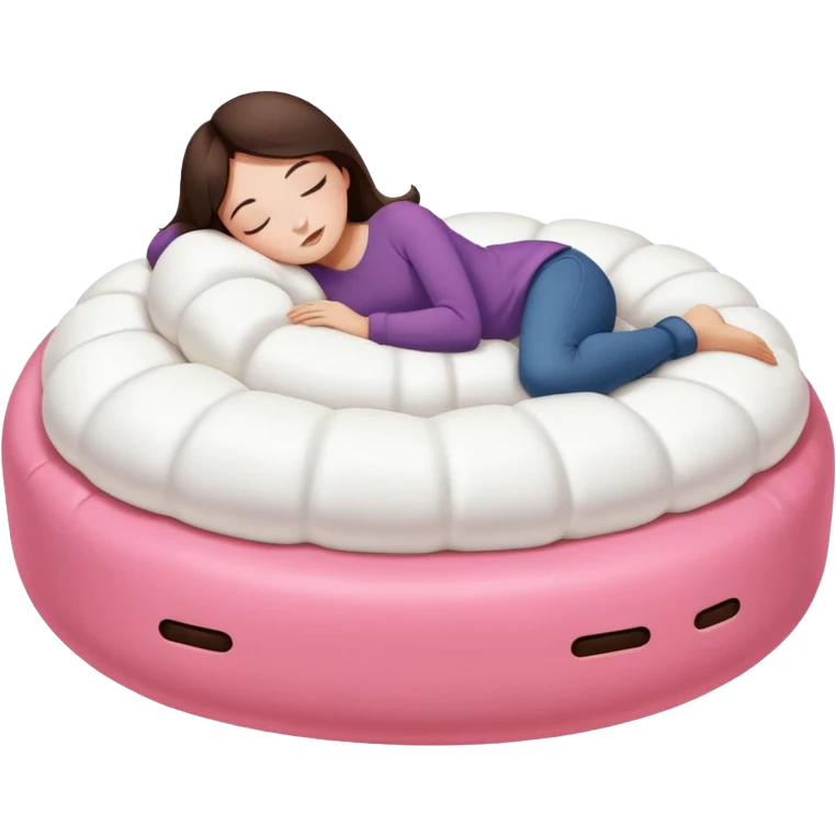 brunette girl napping on a giant marshmallow bed emoji