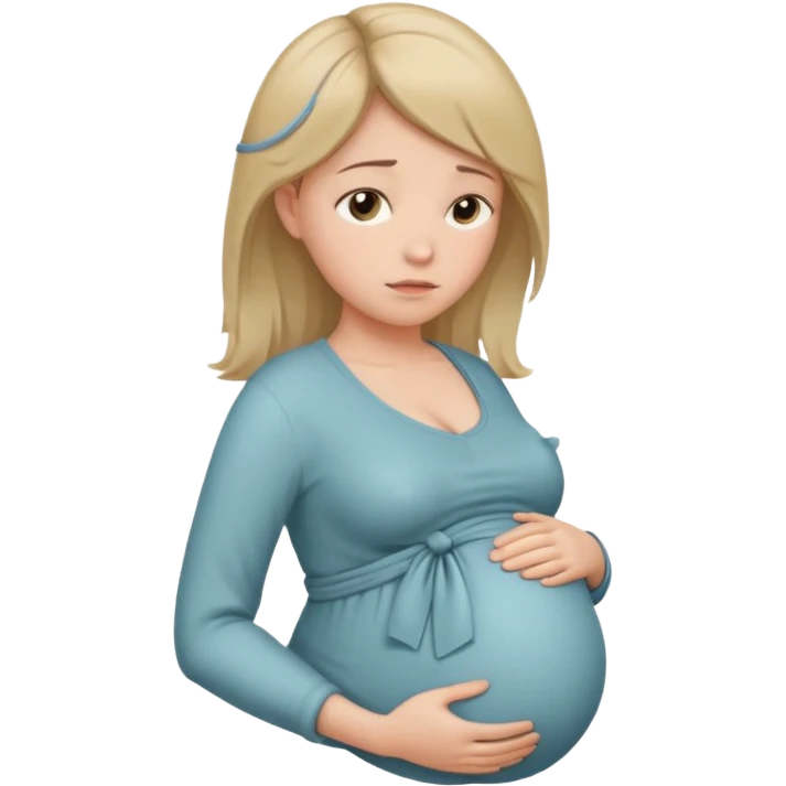 pregnant woman with neatly tied hair looking tired touching her big belly softly and breath slowly emoji