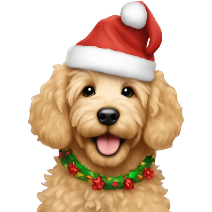 golden doodle puppy under christmas tree  emoji