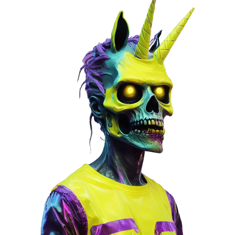 .Zombie_ Vaporwave black holographic oilslick zombie unicorn yellow caution tape emoji