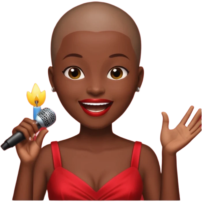Classic mustang dark women with shaved head sing happy birthday emoji