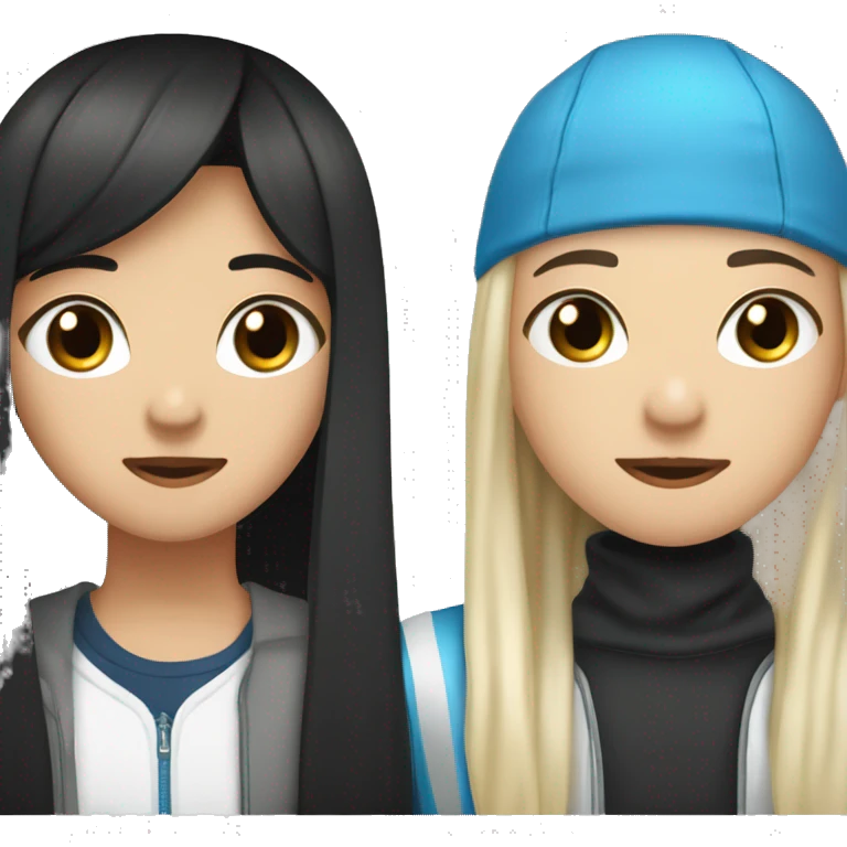 asian teenage boy with black  hair with ear piercings and white teenage girl with long blonde straight hair and blue eyes kissing  emoji