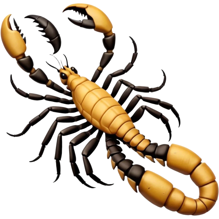 A 3D cartoon scorpion tattoo on a forearm, black ink, detailed stinger and claws, soft lighting, Memoji-style realism. emoji