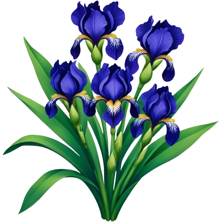 big bouquet Deep Blue Iris, luxuriant, leaf, bud emoji