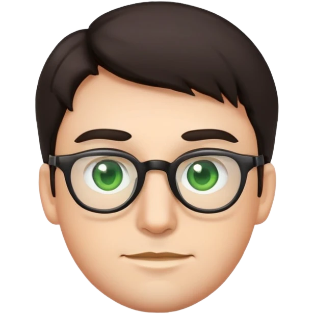 basic male emoji face with glasses, dark hair, and green eyes emoji