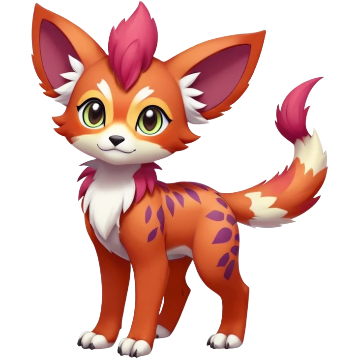 Male bright-colored multi-colored cute cool exotic anime-styled Falvie-Fionbri-fantasy-creature-fursona-Fakémon-Pokémon, full body, with markings emoji