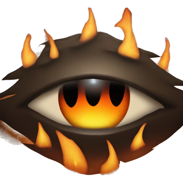 Fiery Eye of Sauron with flames around, glowing orange iris, dark and ominous background. emoji