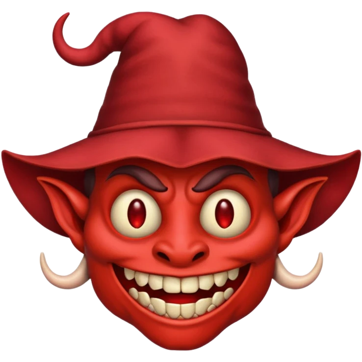 smiling demon with a big hat that has holes for its horns emoji