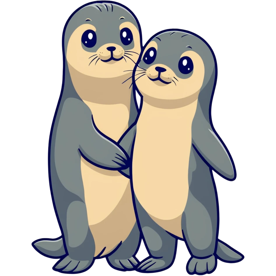 funny fur seal in the arms of a young girl who is standing next to her boyfriend emoji