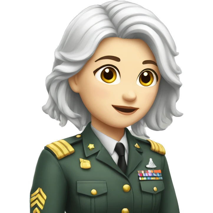 white hair girl, rider, sergeant, saluting, smirk emoji