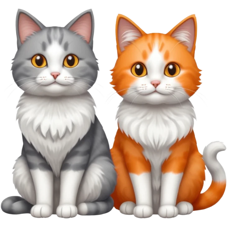 a realistic looking very fluffy grey and white cat with grey legs and white paws, sitting next to another cat emoji