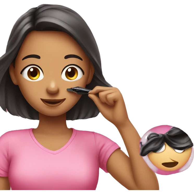 Girl in pink shirt putting on mascara  emoji