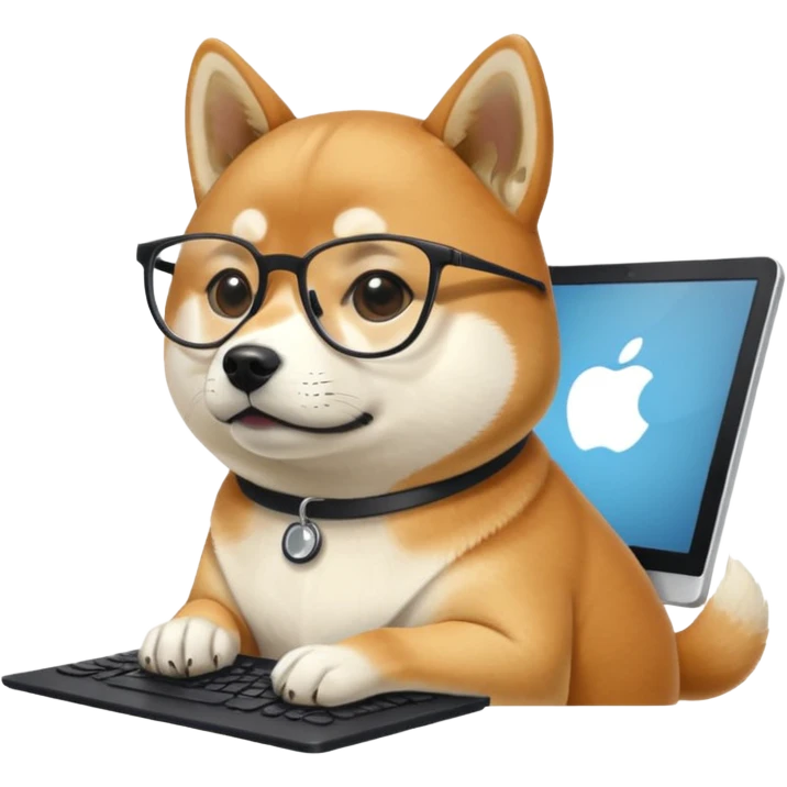shiba inu with eye glasses and computer creative emoji