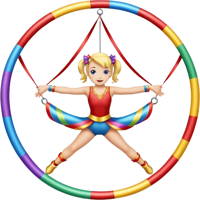 A metallic acrobat hoop decorated with ribbons, perfect for aerial stunts inside the circus tent. emoji