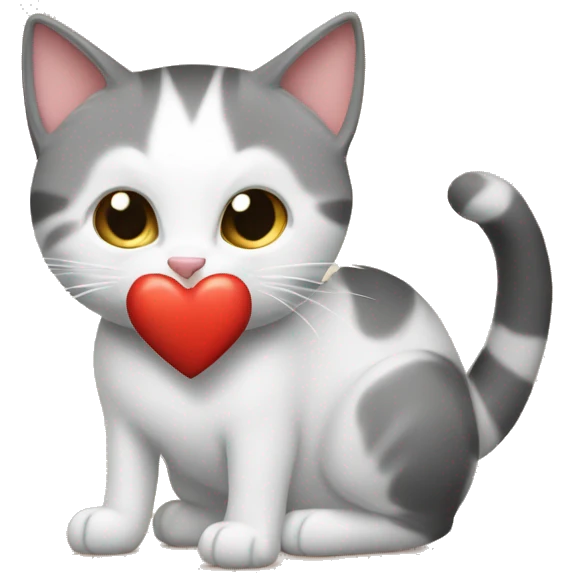 Gato atigrado creando un corazón con un gato blanco pequeño emoji