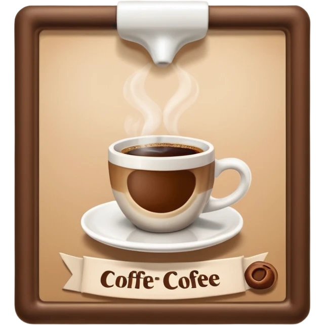 A 3D cartoon coffee shop advertisement poster hanging on a wall, showing a cup of coffee, visible border, flat lighting, Memoji-style. emoji
