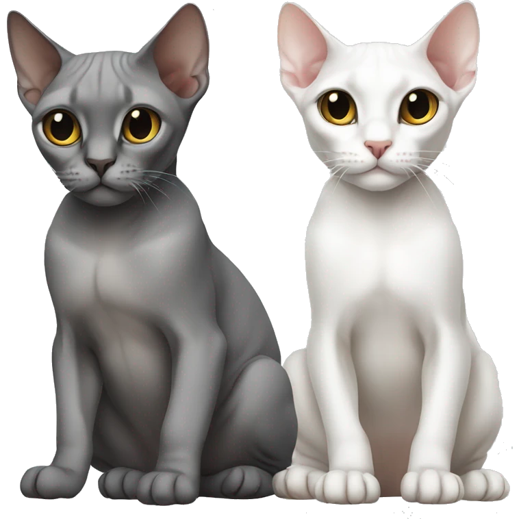 two sphinx cats one grey one white emoji