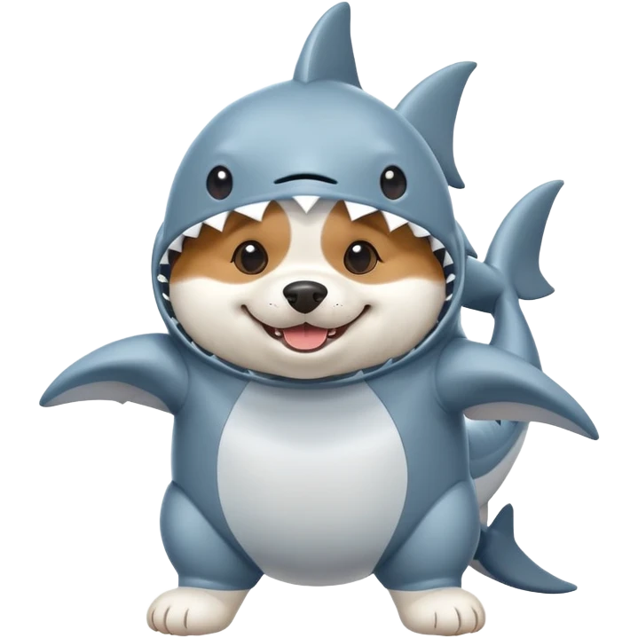 Dog wearing a shark emoji
