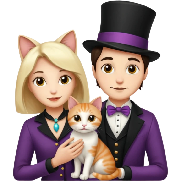 magician couple and their pet cat emoji