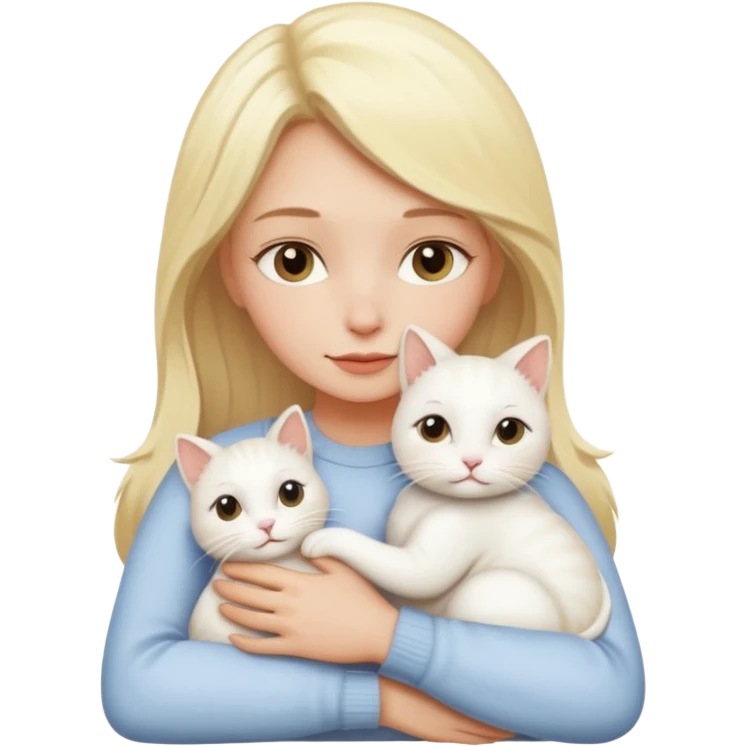 ["Blonde woman hugging a small white cat."] 546464564 emoji