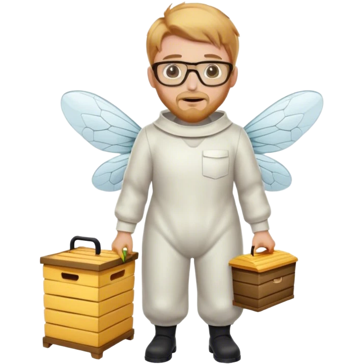 full body medium size bee keeper with  short light strawberry blonde hair and goatee wearing glasses  emoji