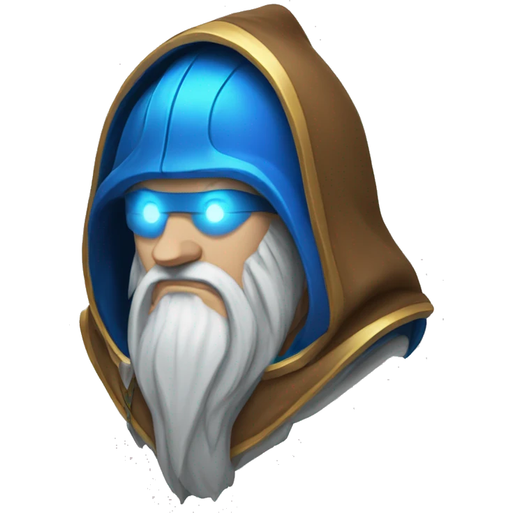 The god Odin with a hood, white beard and right eye glowing blue emoji