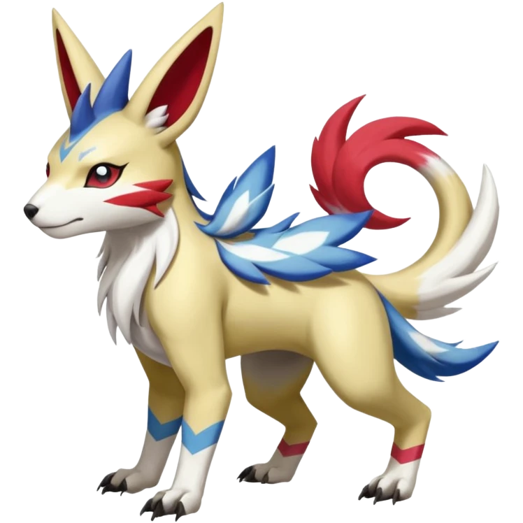 Colorful Skilled Adept Graceful Asian Painted WereGarurumon-Linoone-Meloetta-Renamon-Zangoose-fusion-hybrid-creature (full body) emoji