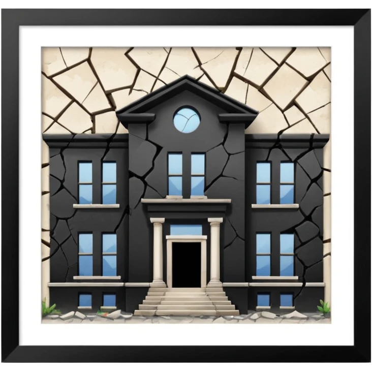 A broken/abandoned school with cracks and dust  with no back ground emoji
