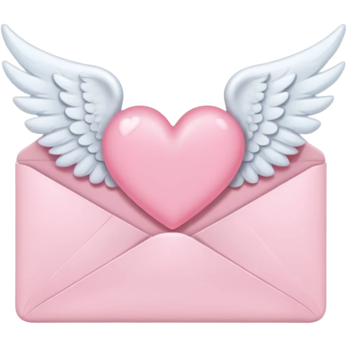 cute baby pink colored envelope with a cute pink heart on the middle with cute  pairs of baby angel wings emoji