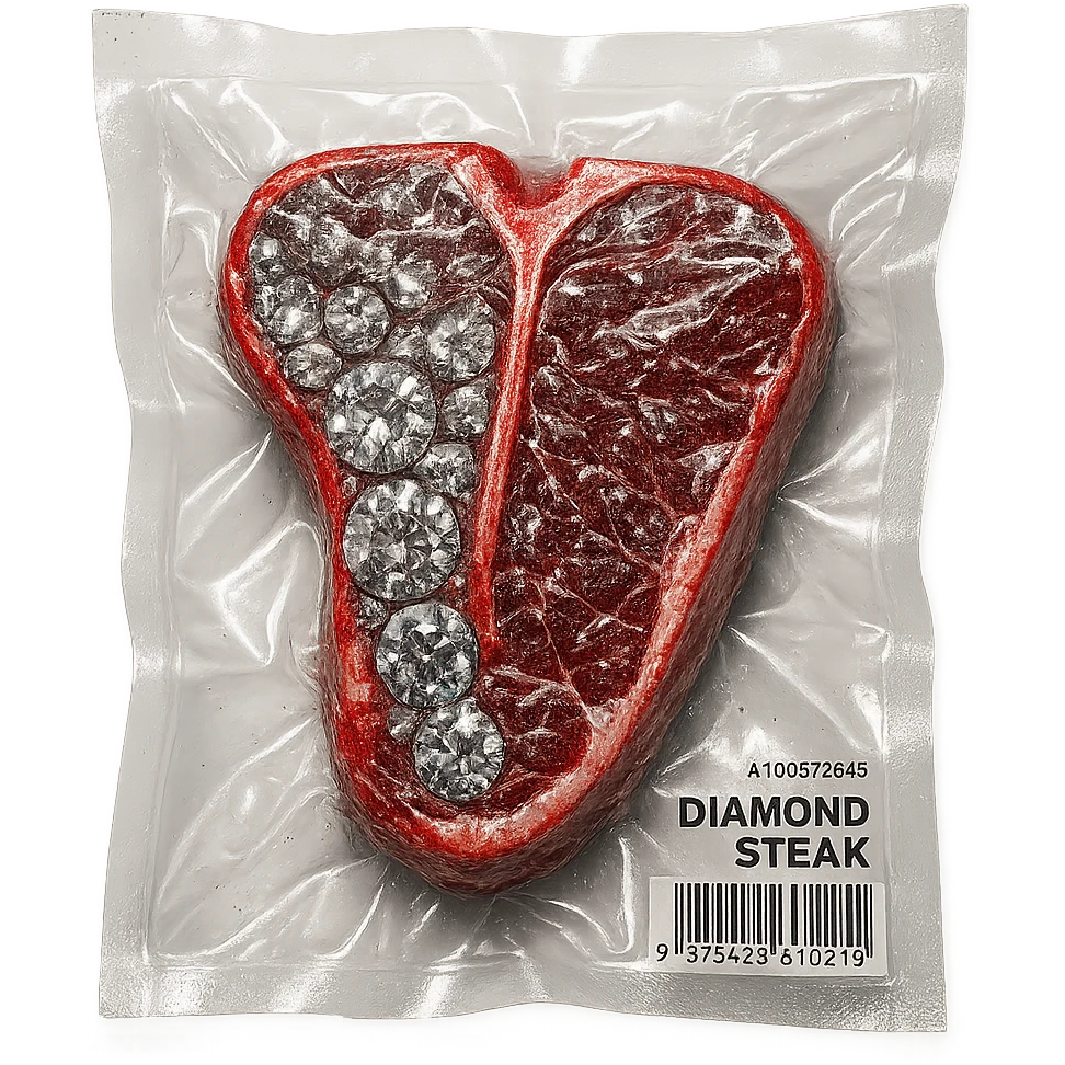 meat steak made of diamond, glossy and puffy, no background emoji