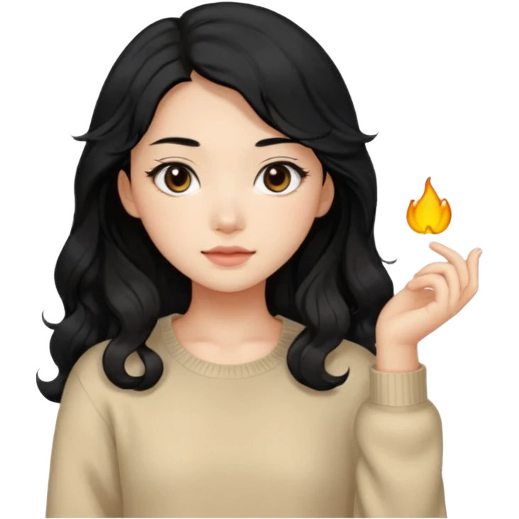 Beautiful girl,Black hair, wavy long hair,Black eyes,Chinese, beige sweater  emoji