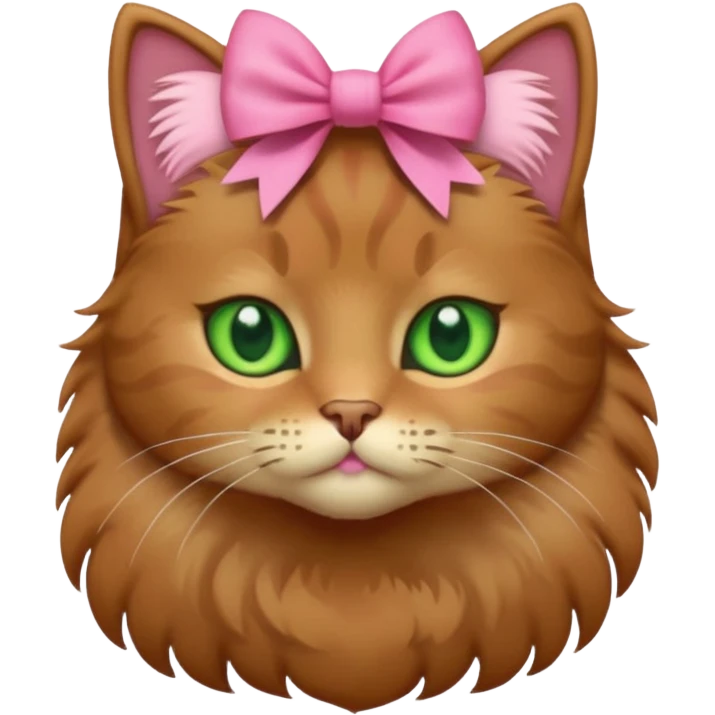   brown cat with green eyes and a pink bow emoji