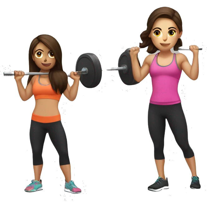 3 brunette girls doing CrossFit with a barbell emoji