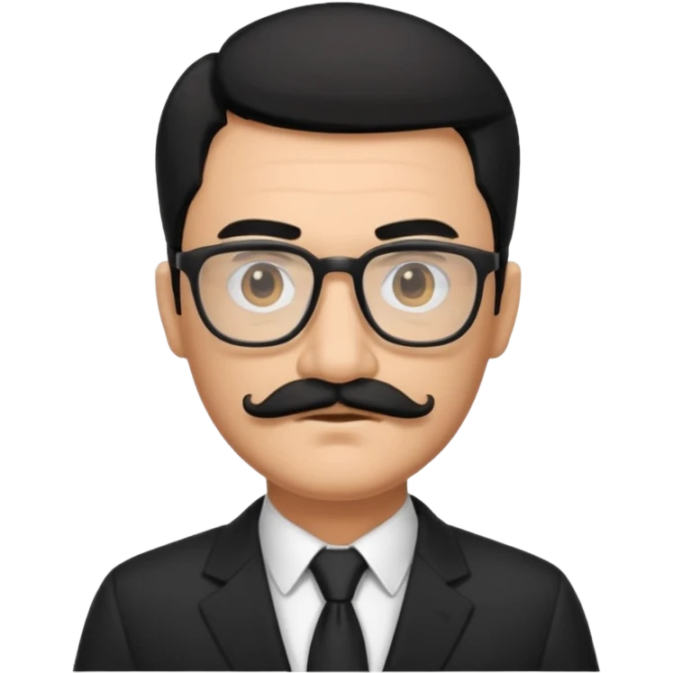 black hair dad in black suit and glasses with mustache emoji