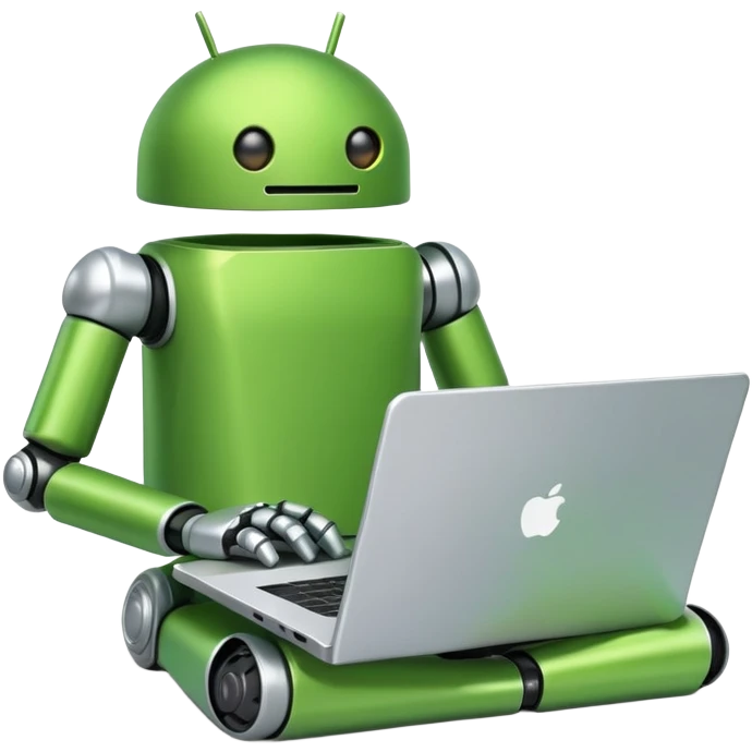 Green android working on laptop  emoji