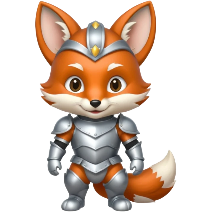 baby fox in silver armor, full body, smile emoji