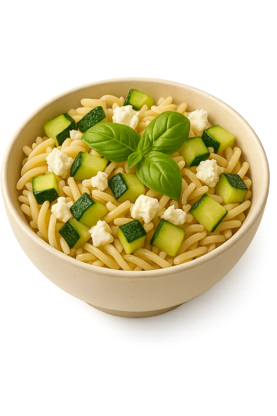 EMOJI STILE IPHONE DI bowl di Pasta di riso con zucchine, basilico e feta, iperrealistica 4k emoji