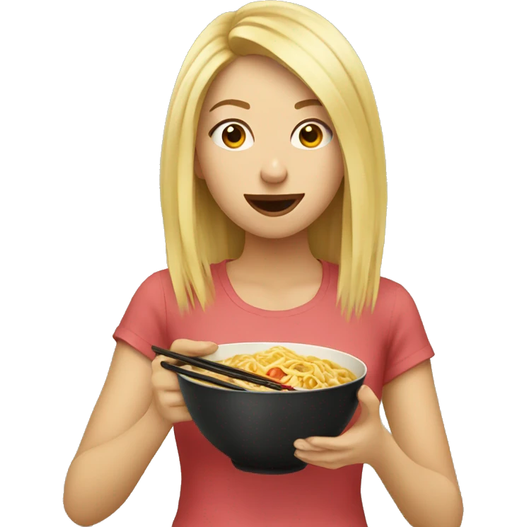 blonde girl eating ramen emoji