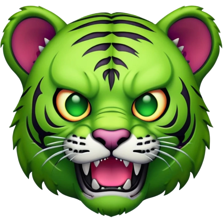 zombie tiger face with green skin and stitches for Twitch emote emoji