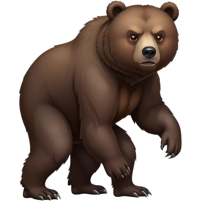 Intimidating dark brown bear on four legs with serious expression, fierce eyes, natural stance, realistic details emoji