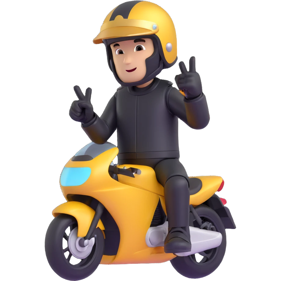 A motorcyclist in a black helmet with a golden visor flipping the bird emoji