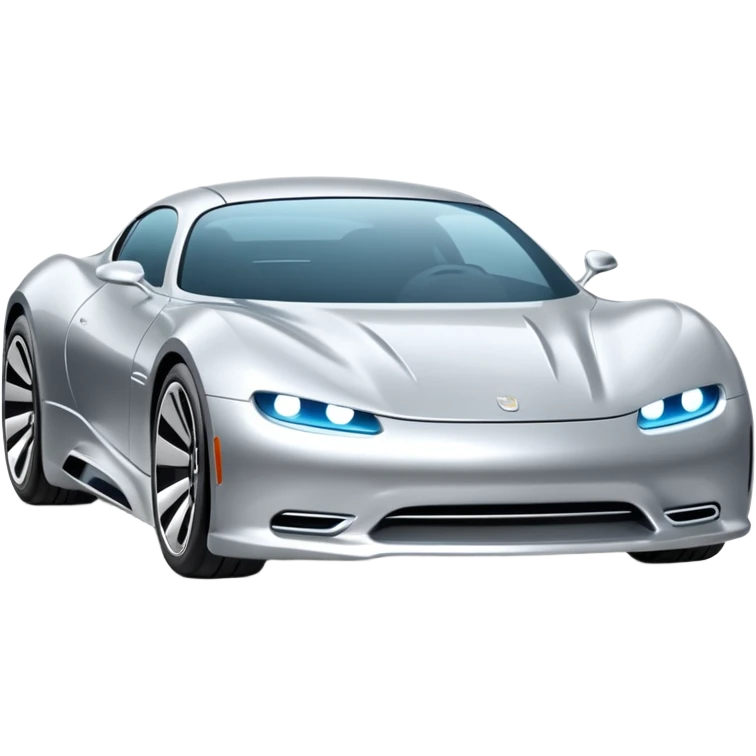 A low-profile futuristic car emoji made of polished silver chrome, wide body stance, smooth aerodynamic shape, glossy metallic surface, soft reflections, luxury swag aesthetic, minimal details, iOS emoji style, centered on clean white background, studio lighting emoji
