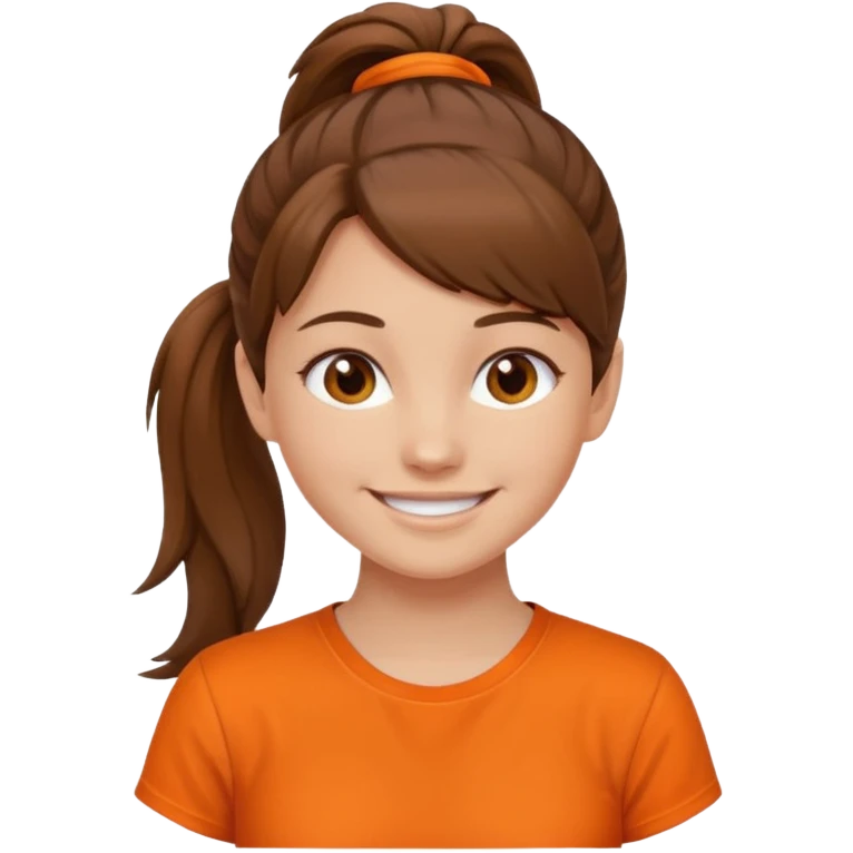 brown hair girl with ponytail and orange shirt older emoji