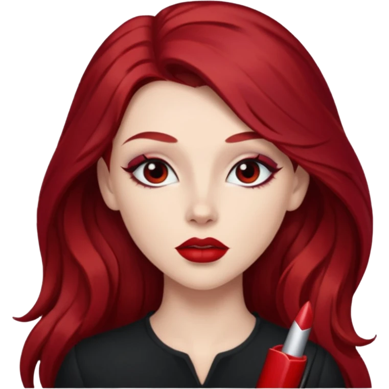 Chappell Roan (b.1998) with long dark red hair, makeup emoji